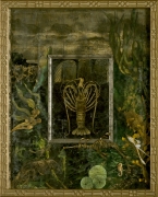the Lady & the Lobster, verge eglomise, mixed media SOLD