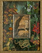 Bird Headed Lion, Verre Eglomise, mixed media SOLD