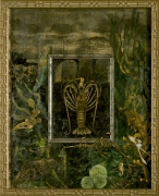 the Lady & the Lobster, verge eglomise, mixed media SOLD